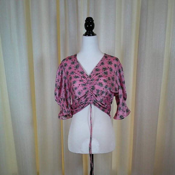 Maje Ruched Palm Print Crop Top in Size XS - Picture 3 of 7